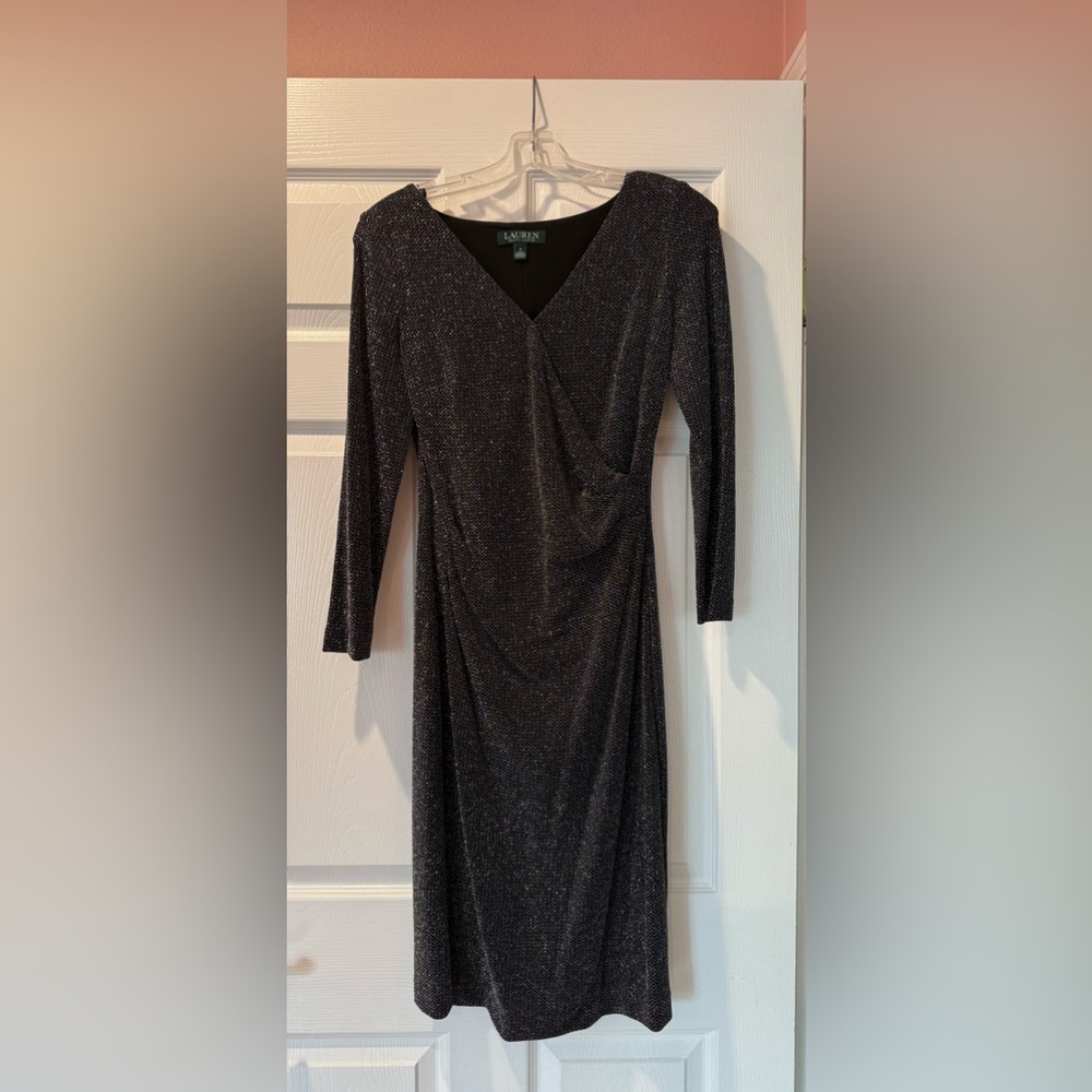 Lauren Ralph Lauren Black Long Sleeve V-Neck Sheath Dress